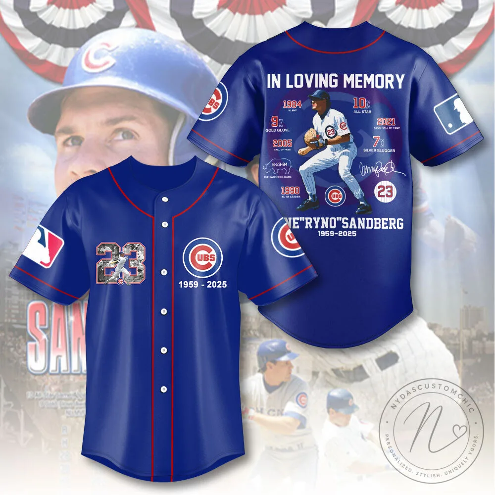 Chicago Cubs Baseball Ryne Sandberg In Loving Memory Blue Baseball Jersey