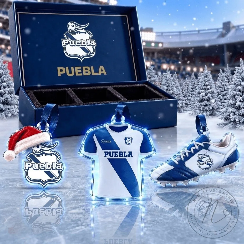 Club Puebla Liga MX Team Soccer Jersey and Cleat Christmas Tree Ornaments