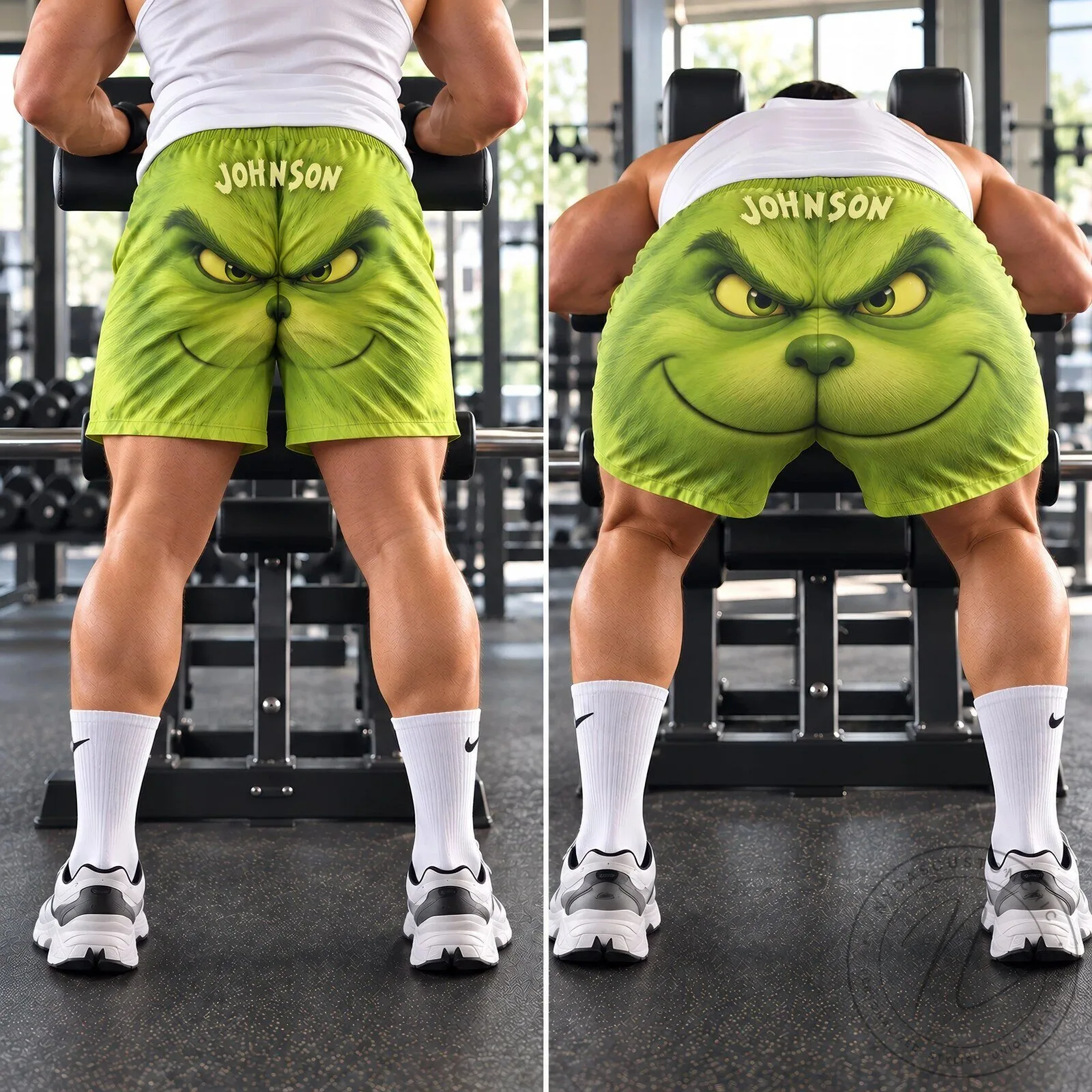 The Grinch Face Green Men's Holiday Beach Shorts