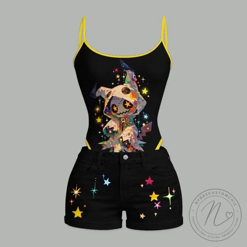 Pokemon Mimikyu Sparkle Stars Womens Sleeveless Bodysuit and Shorts Set 5 Pokemon Mimikyu Sparkle Stars Womens Sleeveless Bodysuit and Shorts Set
