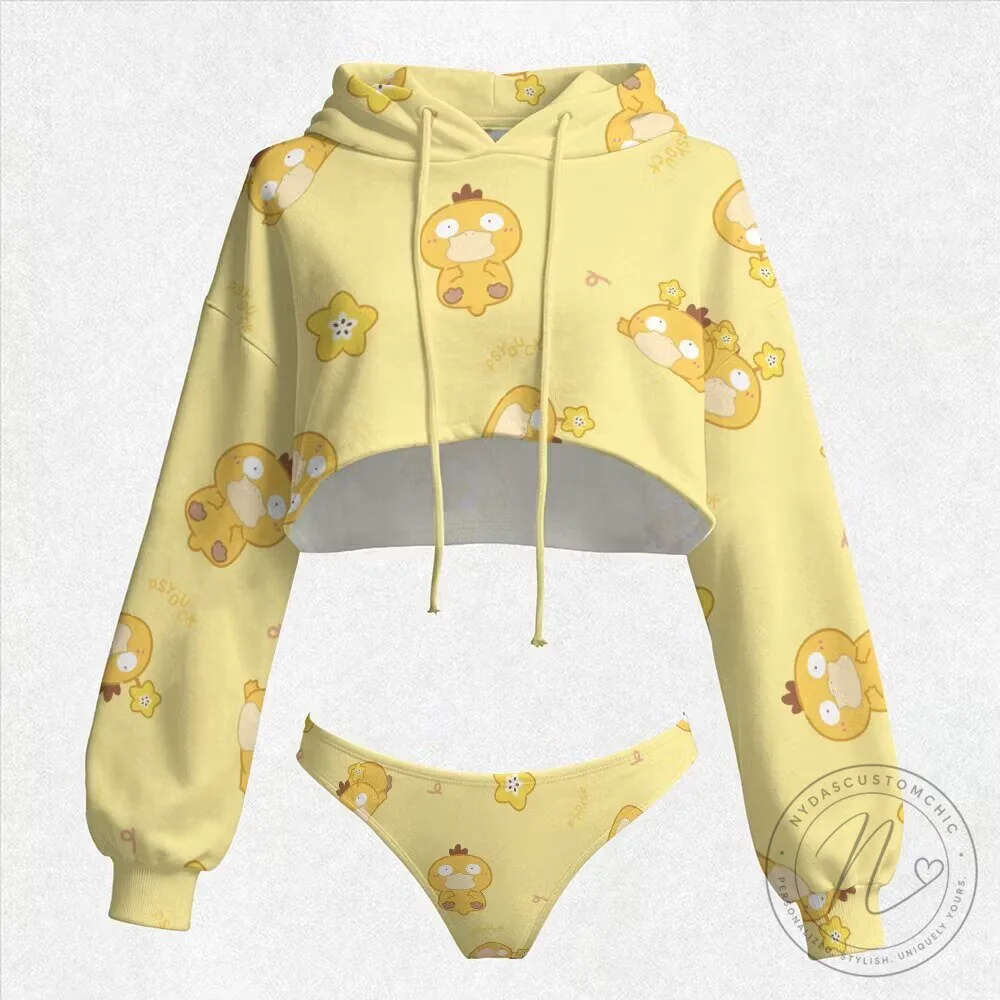Pokemon Psyduck Character Yellow Cropped Hoodie and Panties Set