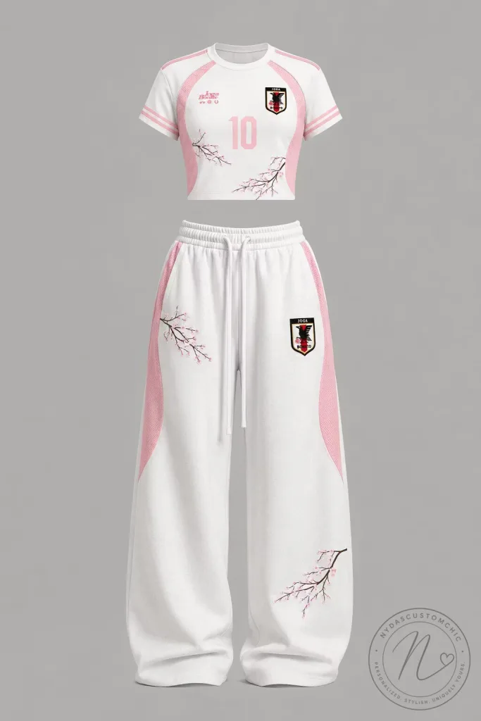 Japanese Cherry Blossom Soccer Style Crop Top and Sweatpants Set 21 Japanese Cherry Blossom Soccer Style Crop Top and Sweatpants Set