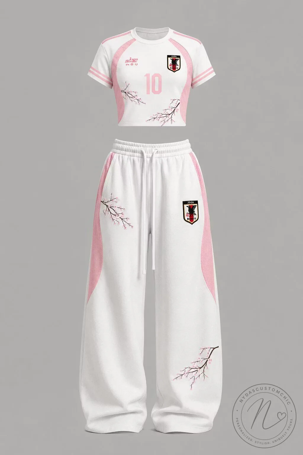 Japanese Cherry Blossom Soccer Style Crop Top and Sweatpants Set