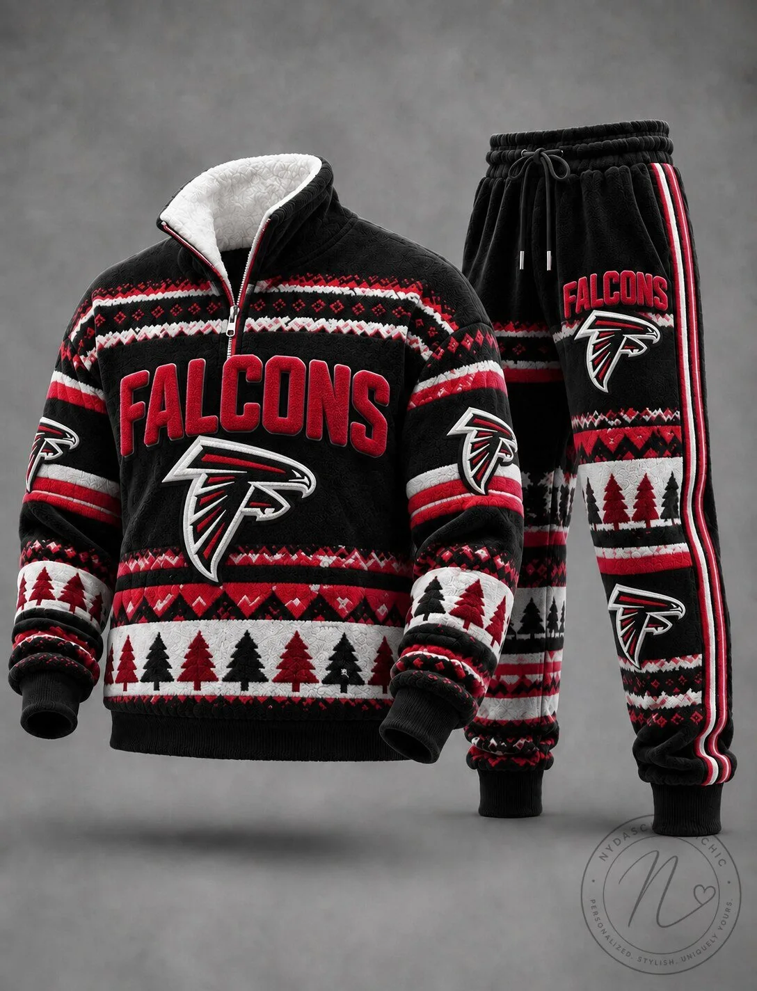 Atlanta Falcons Christmas Tree Pattern Quarter-Zip Pullover and Jogger Pants Set