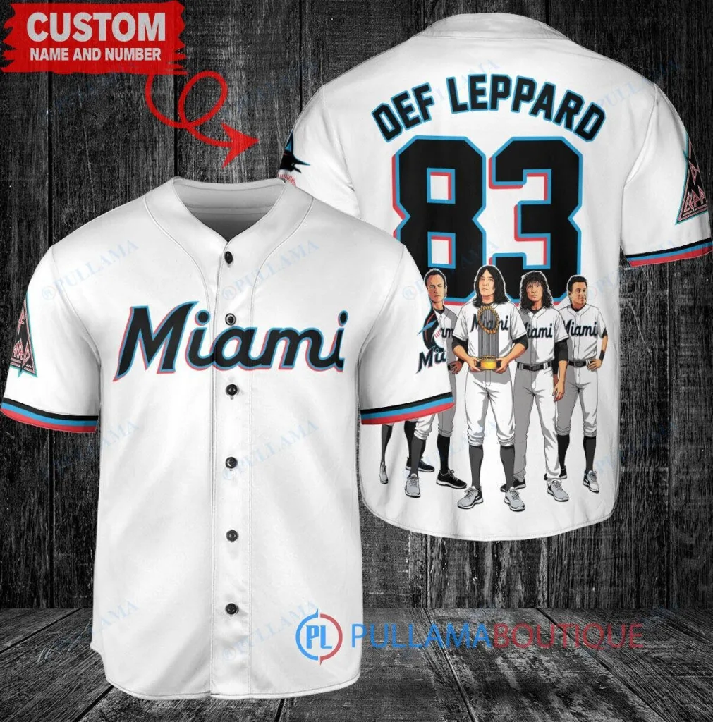 Miami Marlins Baseball Def Leppard Band World Series Trophy Custom Jersey 9 Miami Marlins Baseball Def Leppard Band World Series Trophy Custom Jersey