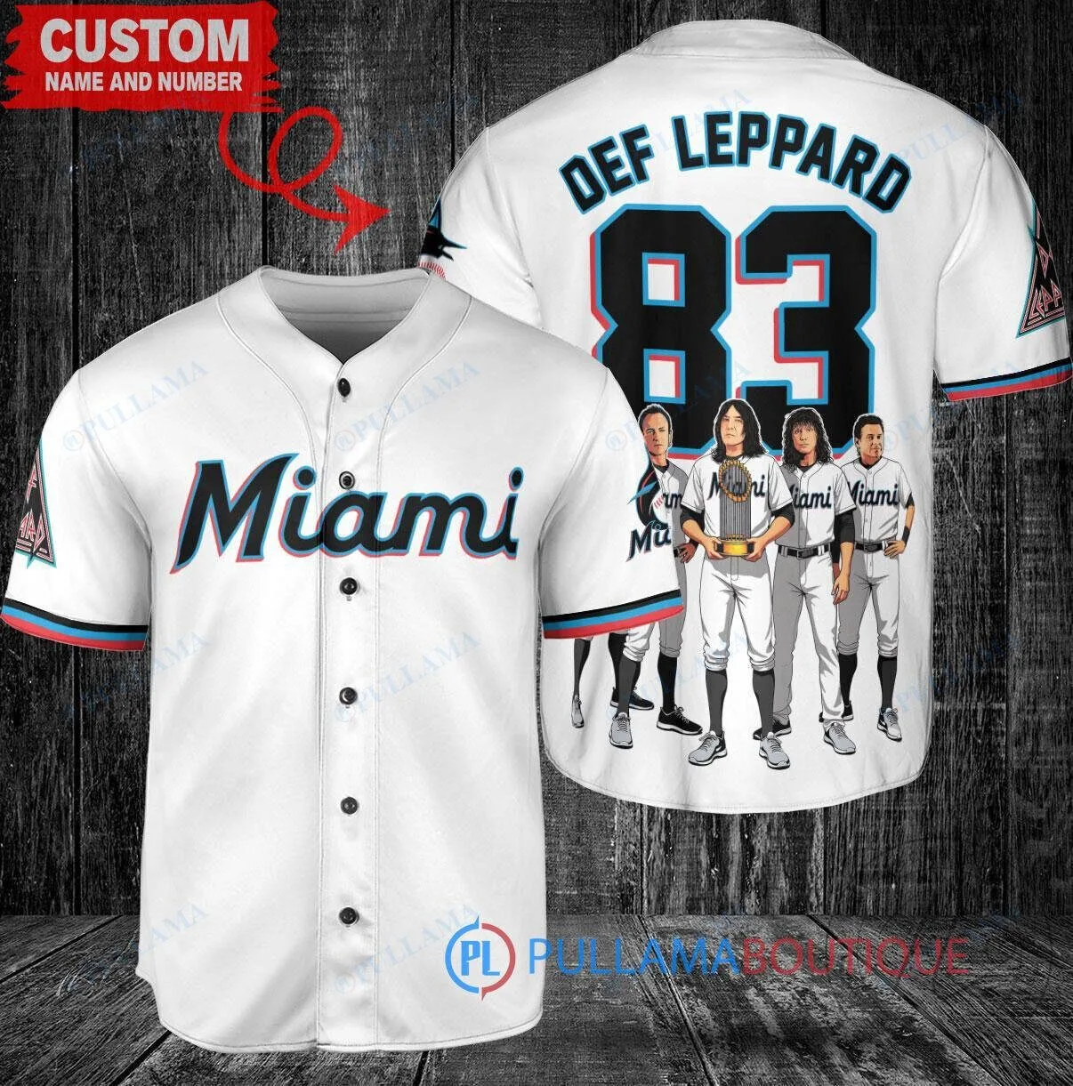 Miami Marlins Baseball Def Leppard Band World Series Trophy Custom Jersey