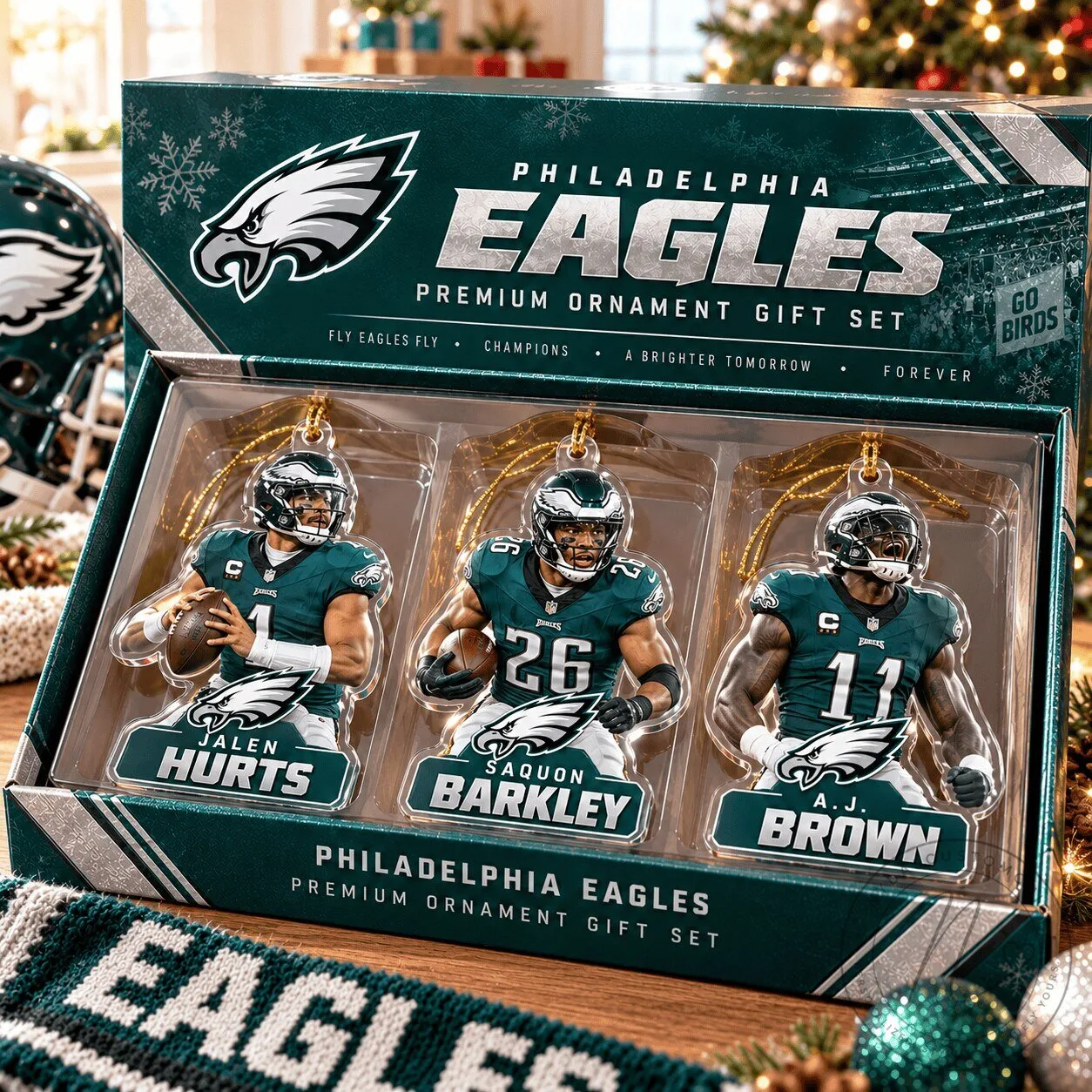 Philadelphia Eagles Jalen Hurts Saquon Barkley A.J. Brown Acrylic Ornament Set