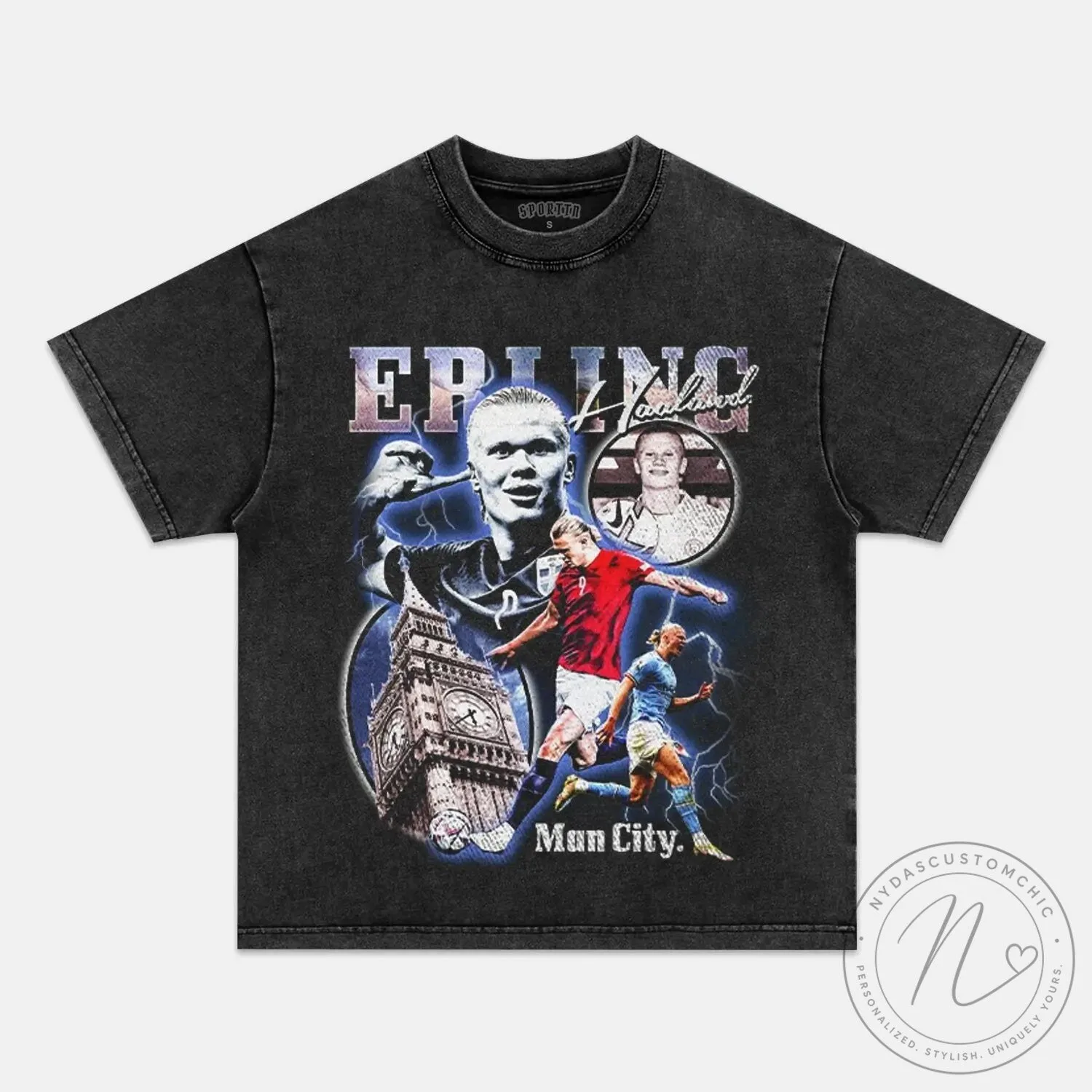 Erling Haaland Manchester City Football Club Vintage Style Graphic T-Shirt 2 Erling Haaland Manchester City Football Club Vintage Style Graphic T-Shirt