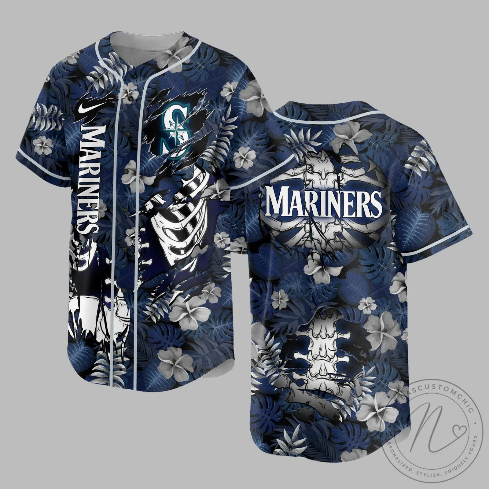 Seattle Mariners Baseball Skeleton Tropical Hawaiian Shirt