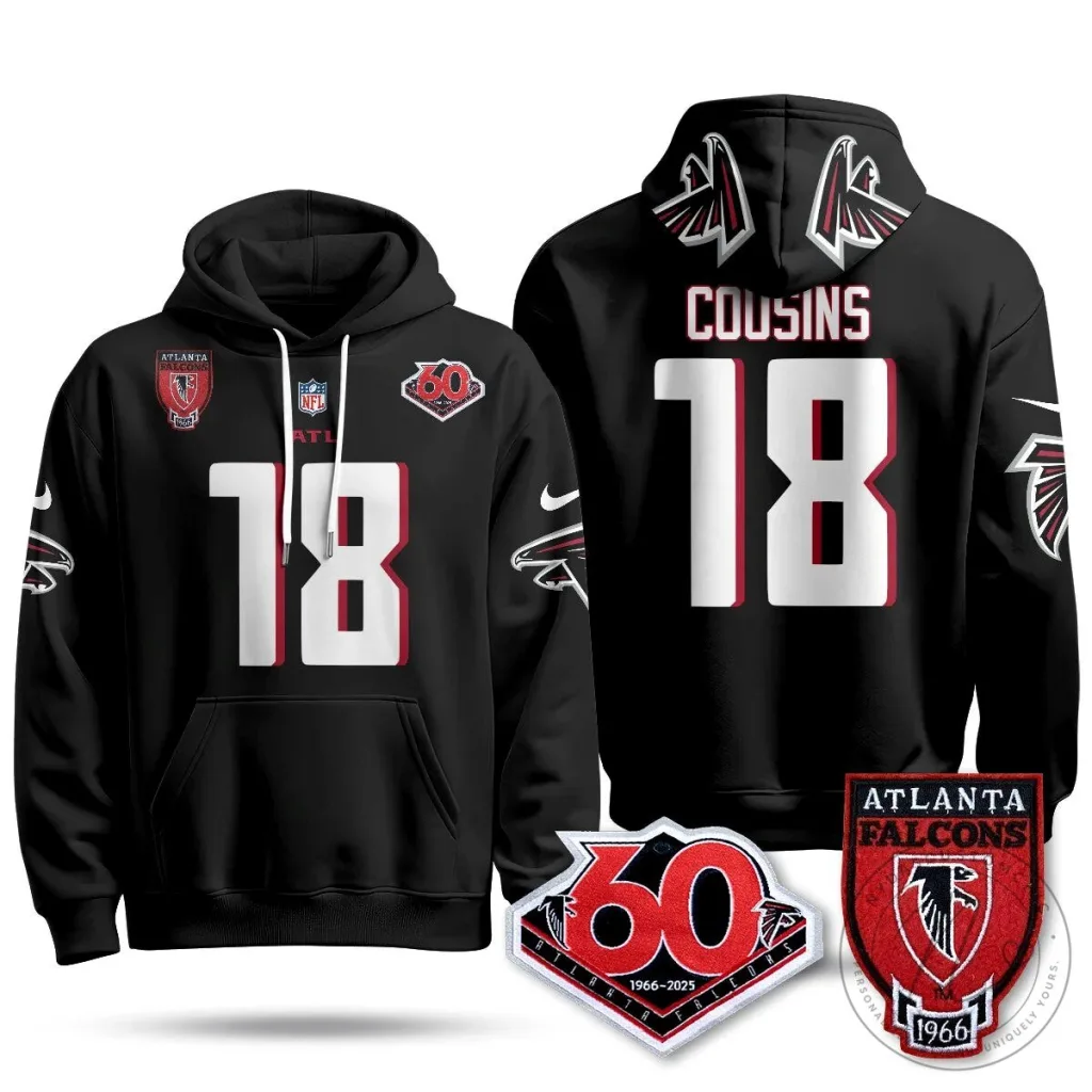 Atlanta Falcons 60th Season Kirk Cousins Black Football Hoodie Atlanta Falcons 60th Season Kirk Cousins Black Football Hoodie