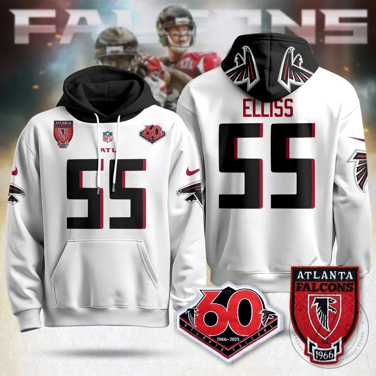 Atlanta Falcons 60th Season Kirk Cousins Black Football Hoodie 23 Atlanta Falcons 60th Season Kirk Cousins Black Football Hoodie