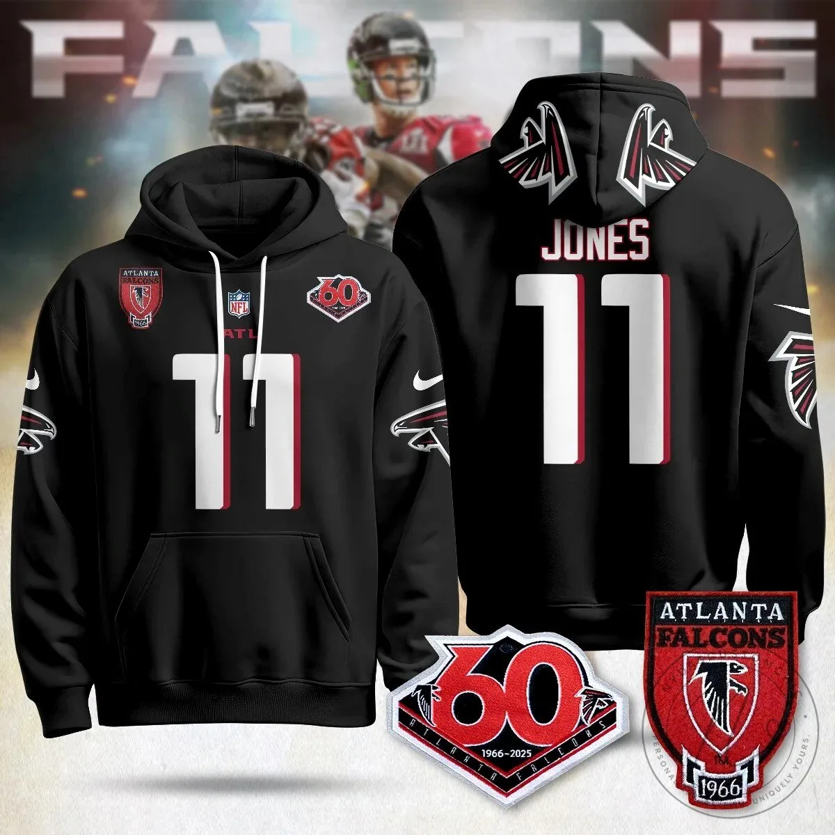 Atlanta Falcons 60th Season Kirk Cousins Black Football Hoodie 26 Atlanta Falcons 60th Season Kirk Cousins Black Football Hoodie