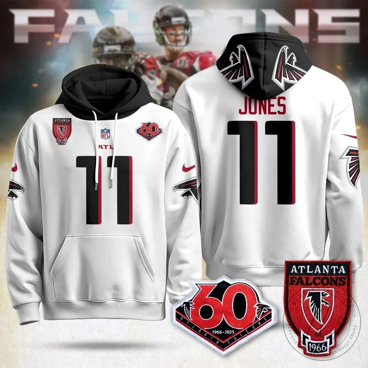 Atlanta Falcons 60th Season Kirk Cousins Black Football Hoodie 27 Atlanta Falcons 60th Season Kirk Cousins Black Football Hoodie