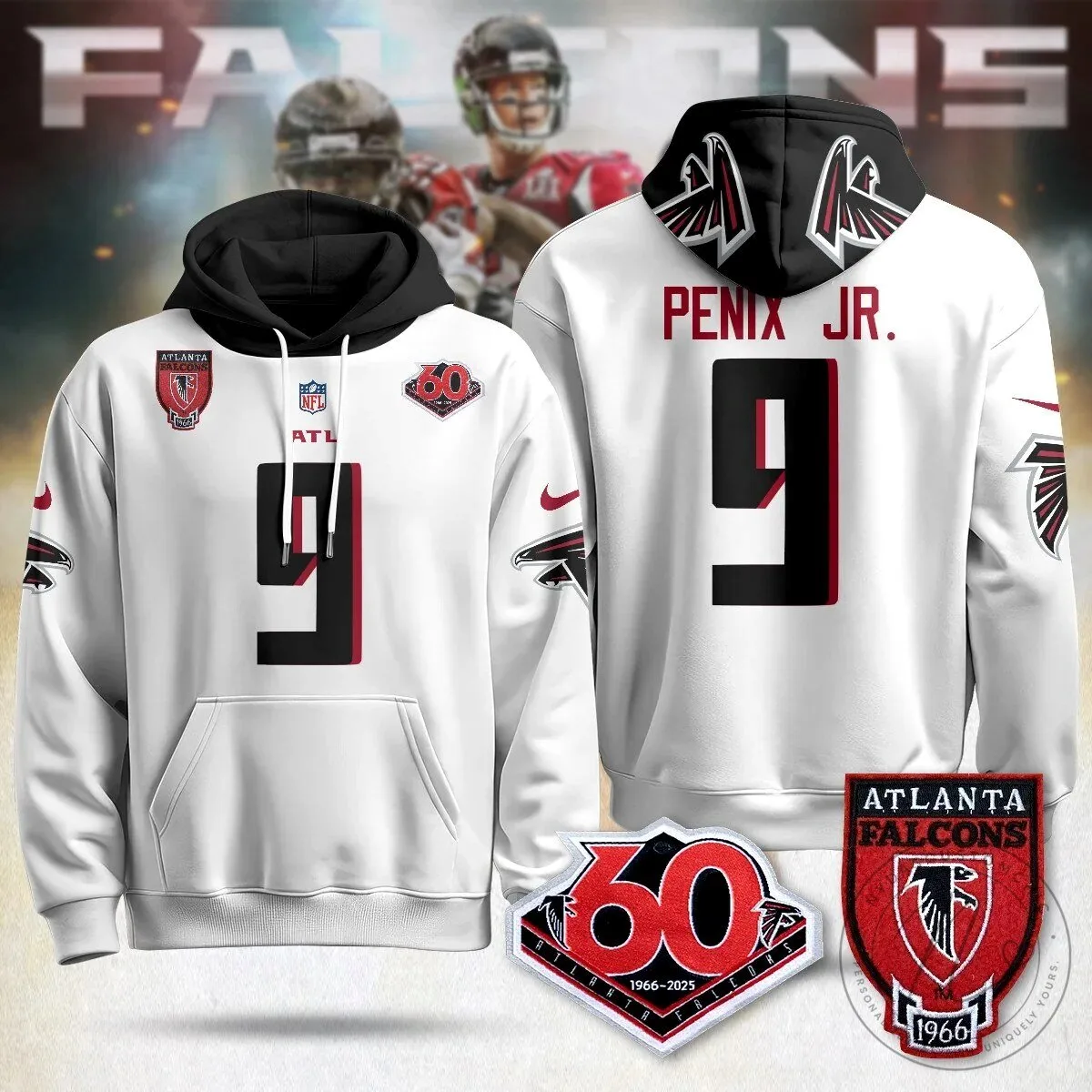Atlanta Falcons 60th Season Kirk Cousins Black Football Hoodie 29 Atlanta Falcons 60th Season Kirk Cousins Black Football Hoodie