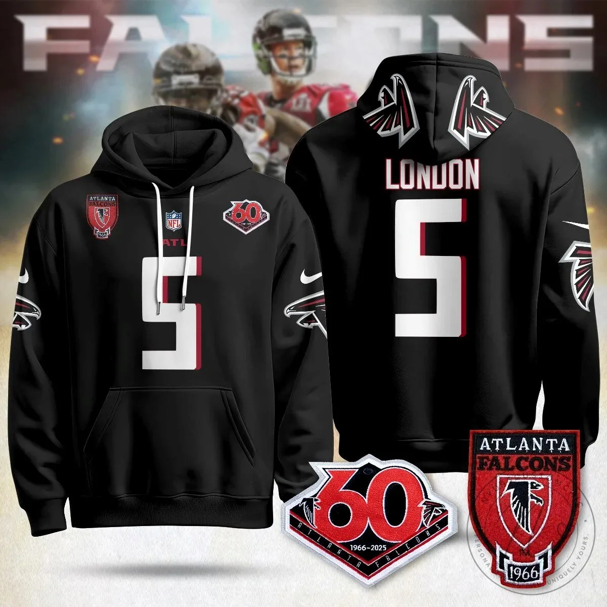 Atlanta Falcons 60th Season Kirk Cousins Black Football Hoodie 30 Atlanta Falcons 60th Season Kirk Cousins Black Football Hoodie