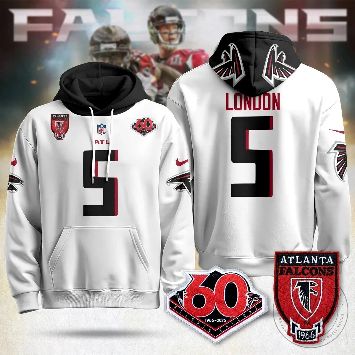 Atlanta Falcons 60th Season Kirk Cousins Black Football Hoodie 31 Atlanta Falcons 60th Season Kirk Cousins Black Football Hoodie