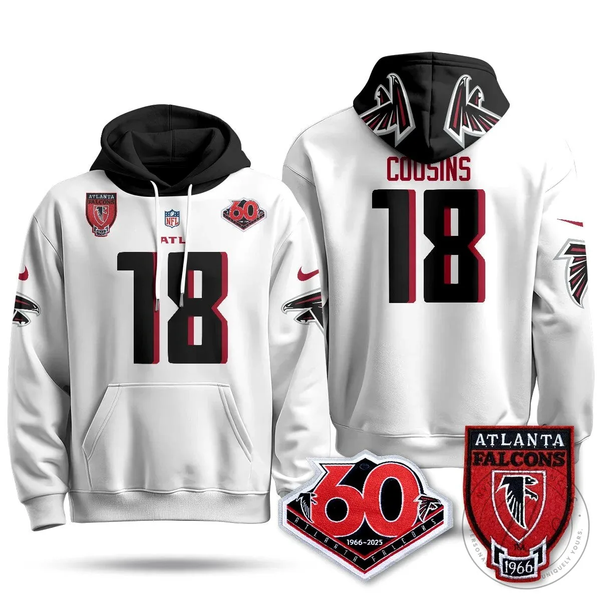 Atlanta Falcons 60th Season Kirk Cousins Black Football Hoodie 32 Atlanta Falcons 60th Season Kirk Cousins Black Football Hoodie