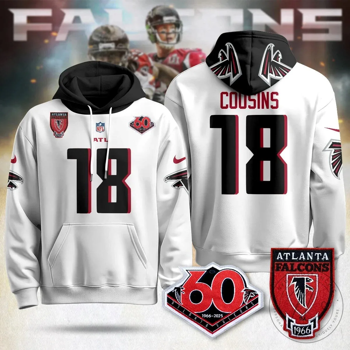 Atlanta Falcons 60th Season Kirk Cousins Black Football Hoodie 34 Atlanta Falcons 60th Season Kirk Cousins Black Football Hoodie