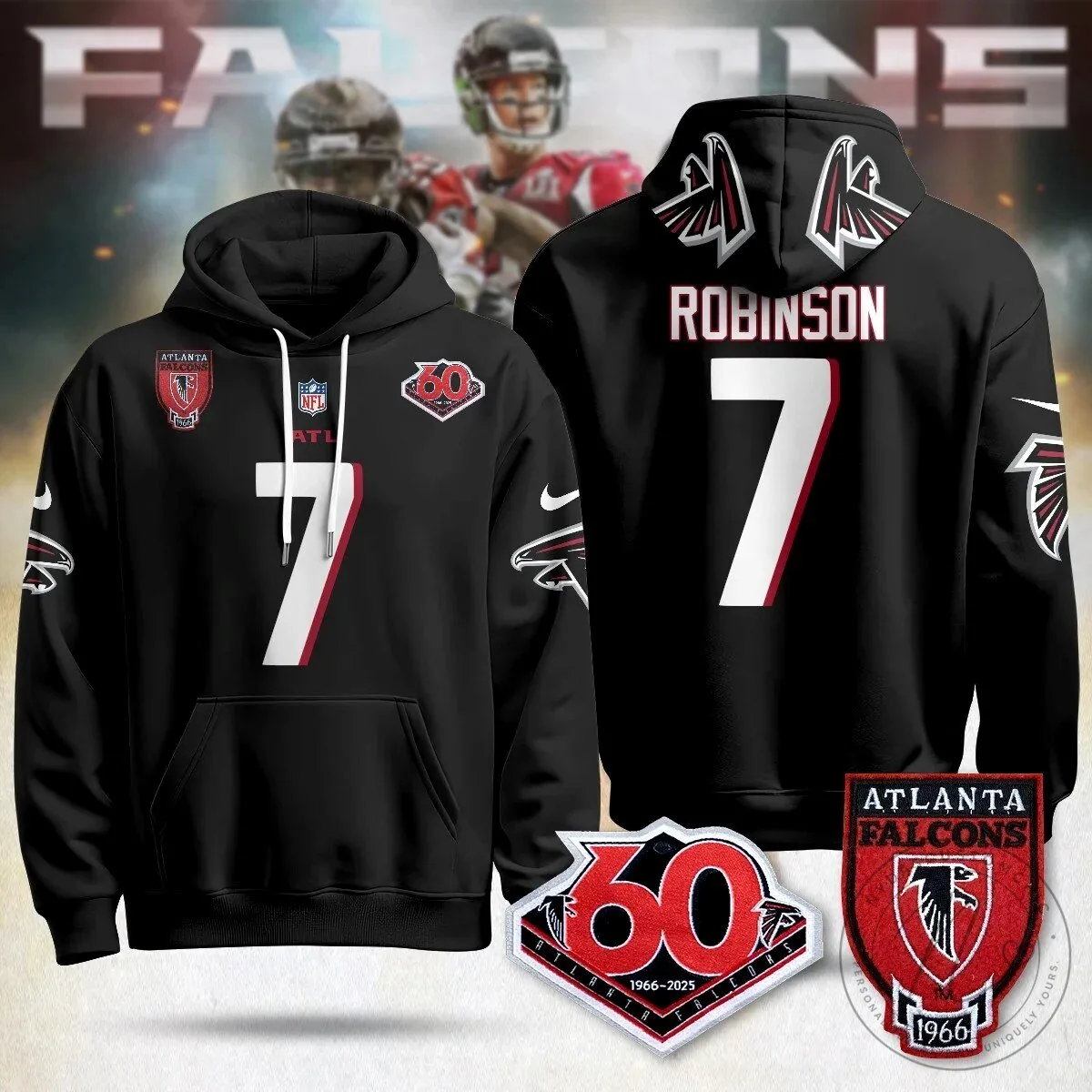 Atlanta Falcons 60th Season Kirk Cousins Black Football Hoodie 35 Atlanta Falcons 60th Season Kirk Cousins Black Football Hoodie