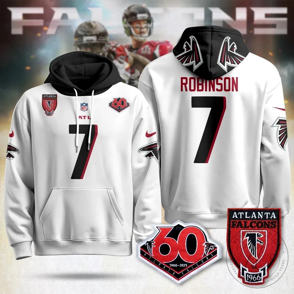 Atlanta Falcons 60th Season Kirk Cousins Black Football Hoodie 36 Atlanta Falcons 60th Season Kirk Cousins Black Football Hoodie