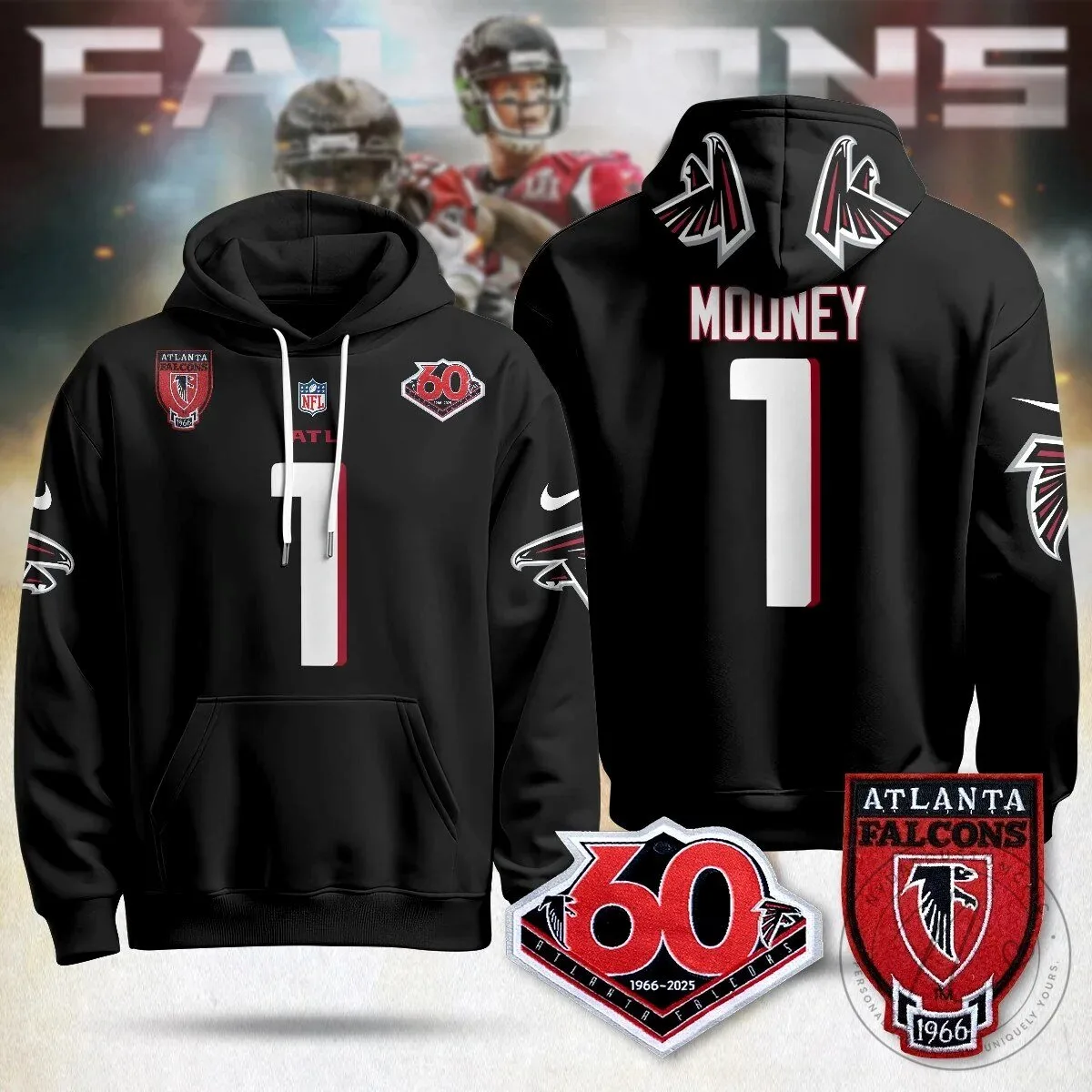 Atlanta Falcons 60th Season Kirk Cousins Black Football Hoodie 37 Atlanta Falcons 60th Season Kirk Cousins Black Football Hoodie