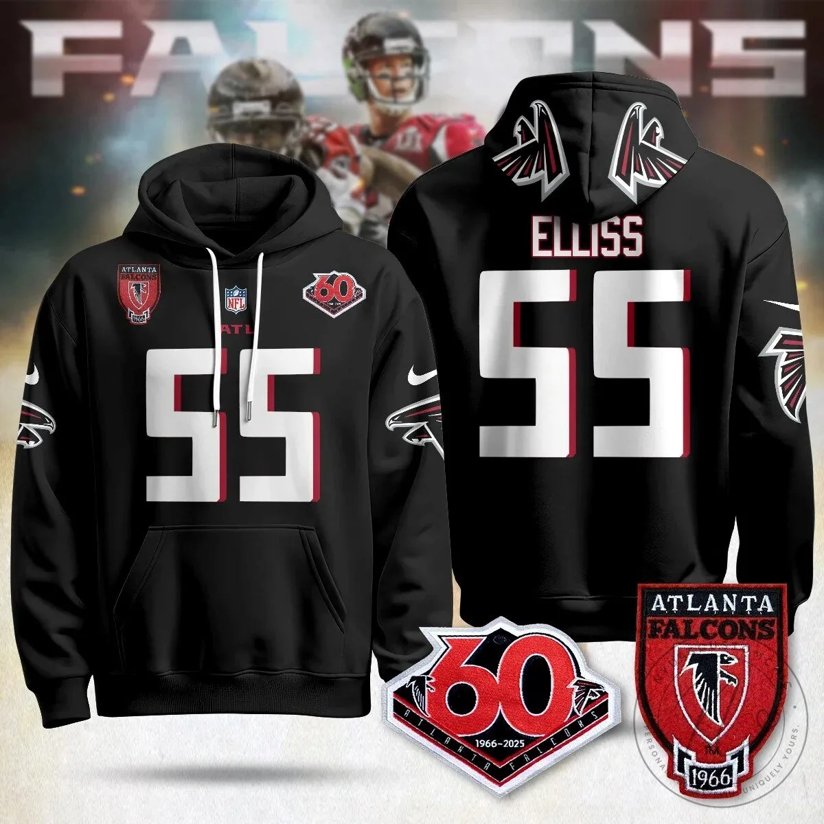 Atlanta Falcons 60th Season Kirk Cousins Black Football Hoodie 39 Atlanta Falcons 60th Season Kirk Cousins Black Football Hoodie