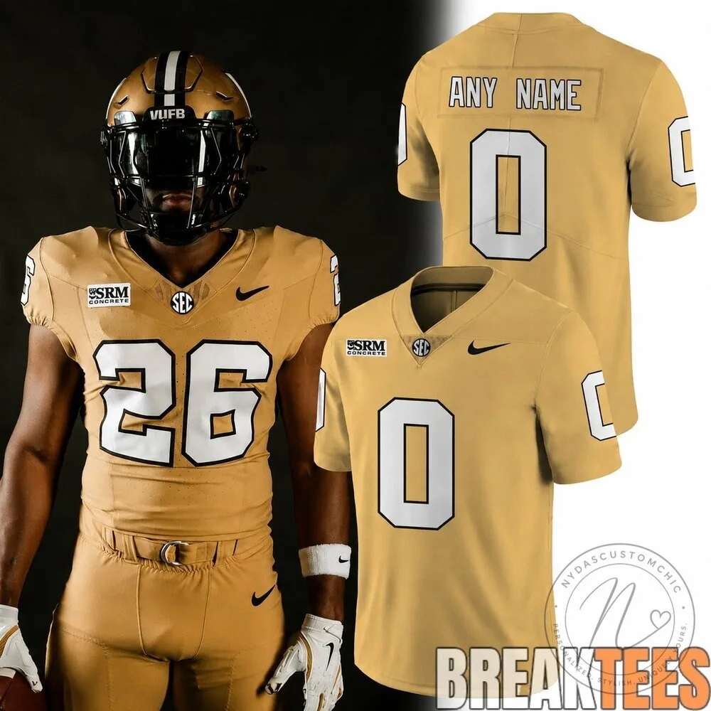 Vanderbilt Commodores Gold Football Jersey Custom Name and Number
