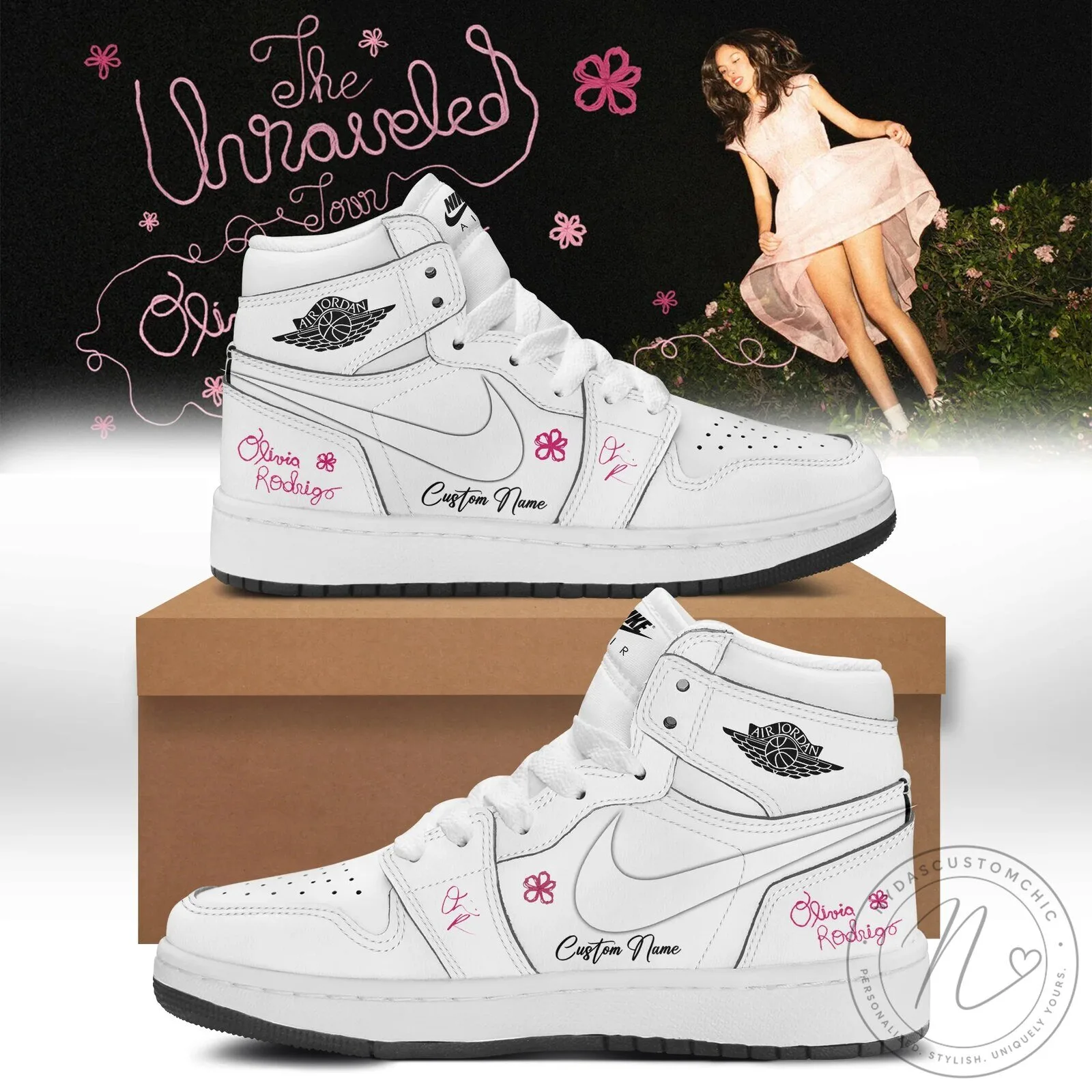 Olivia Rodrigo The Unraveled Tour Custom Name White High-Top Shoes