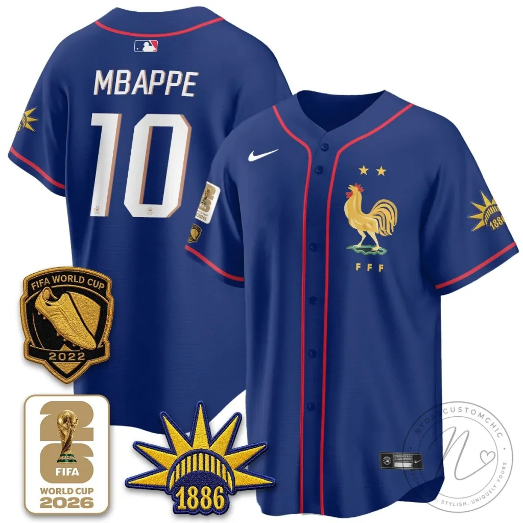 France Soccer Kylian Mbappe Number 10 Baseball Jersey FIFA World Cup 2022 France Soccer Kylian Mbappe Number 10 Baseball Jersey FIFA World Cup 2022