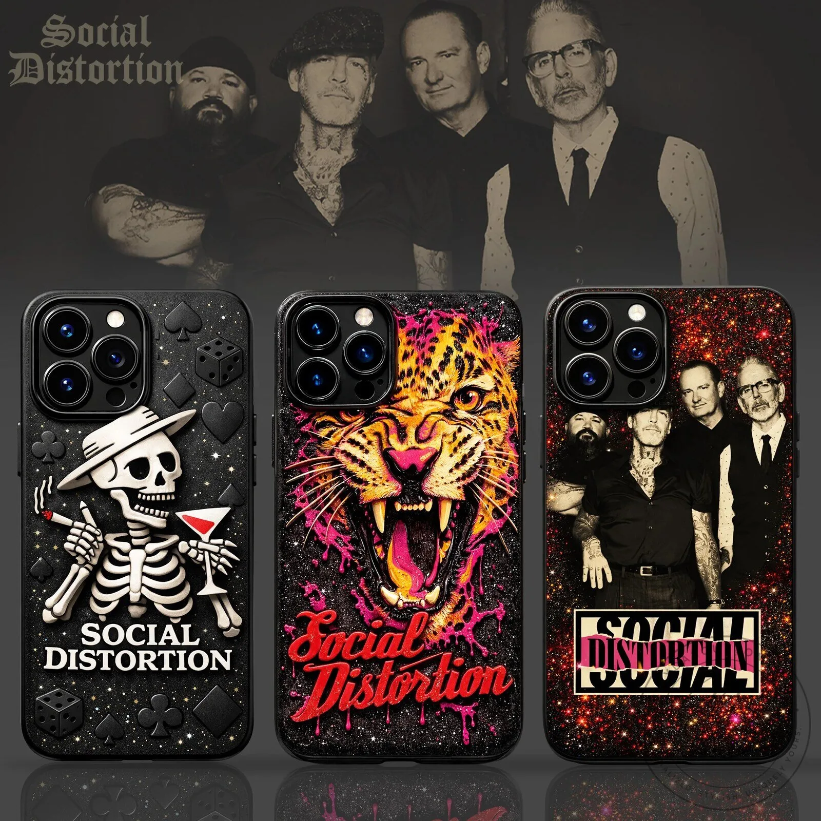 Social Distortion Band Photo Glitter Phone Case for Punk Rock Fans