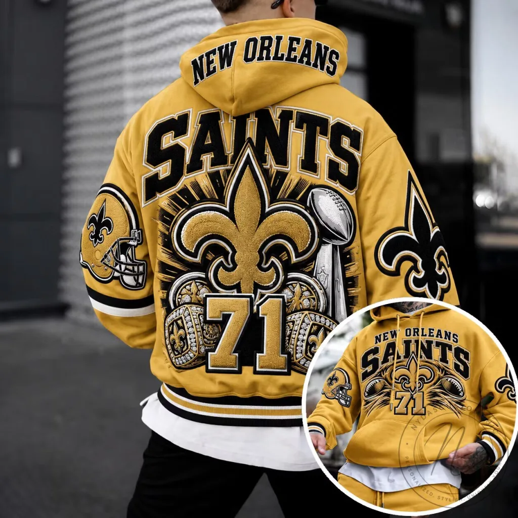 New Orleans Saints Super Bowl Champions Gold Football Hoodie New Orleans Saints Super Bowl Champions Gold Football Hoodie
