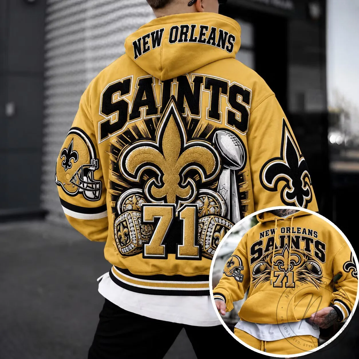 New Orleans Saints Super Bowl Champions Gold Football Hoodie