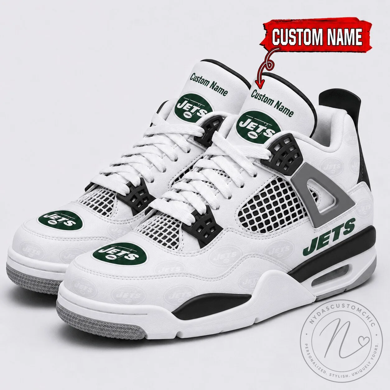 New York Jets Personalized White Team Logo High Top Sneakers