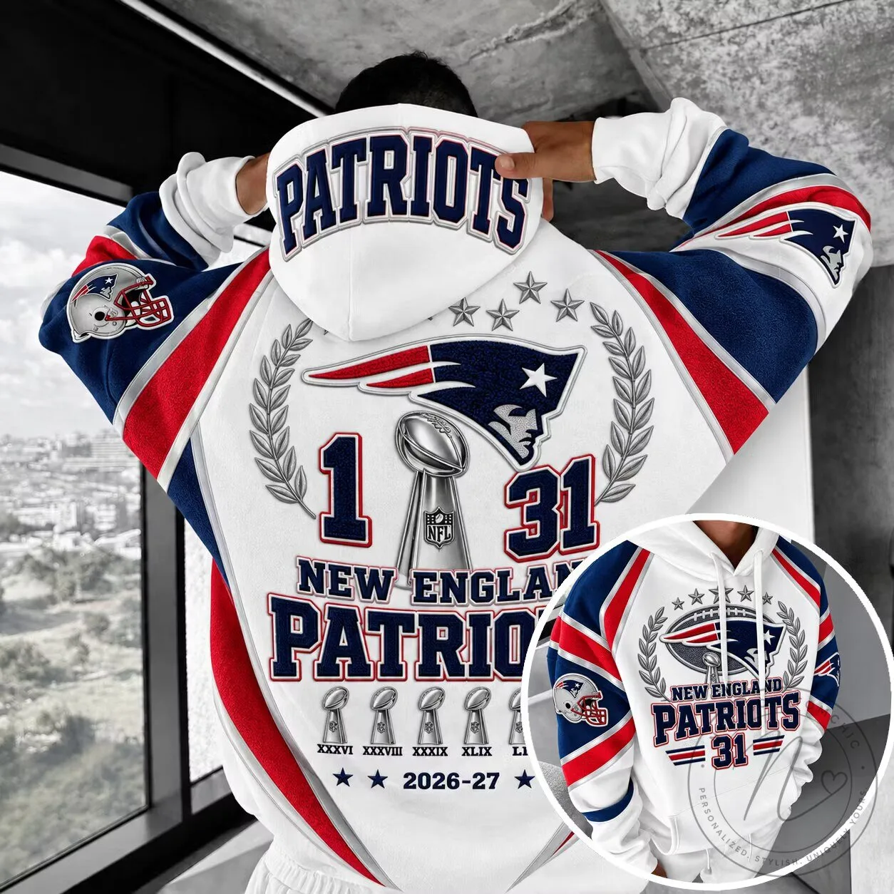 White Hoodie Celebrating New England Patriots Super Bowl Championship 5 White Hoodie Celebrating New England Patriots Super Bowl Championship