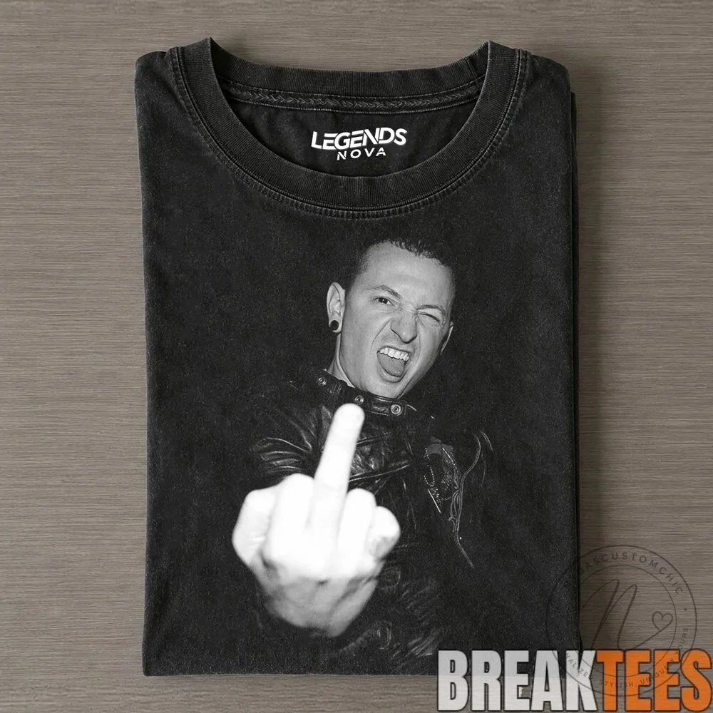 Chester Bennington Middle Finger Black and White Portrait T-Shirt