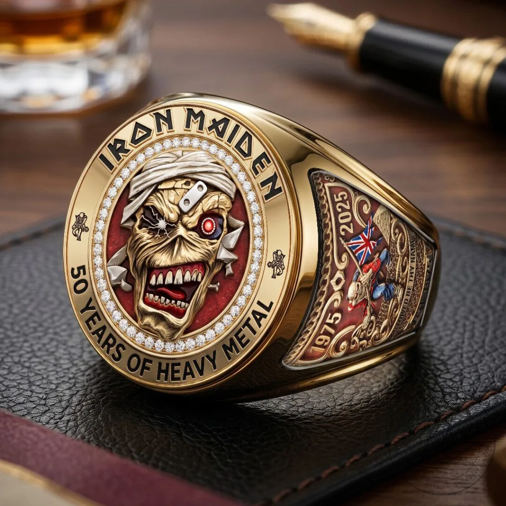 Iron Maiden Eddie The Trooper 50 Years Heavy Metal Gold Ring 39 Iron Maiden Eddie The Trooper 50 Years Heavy Metal Gold Ring