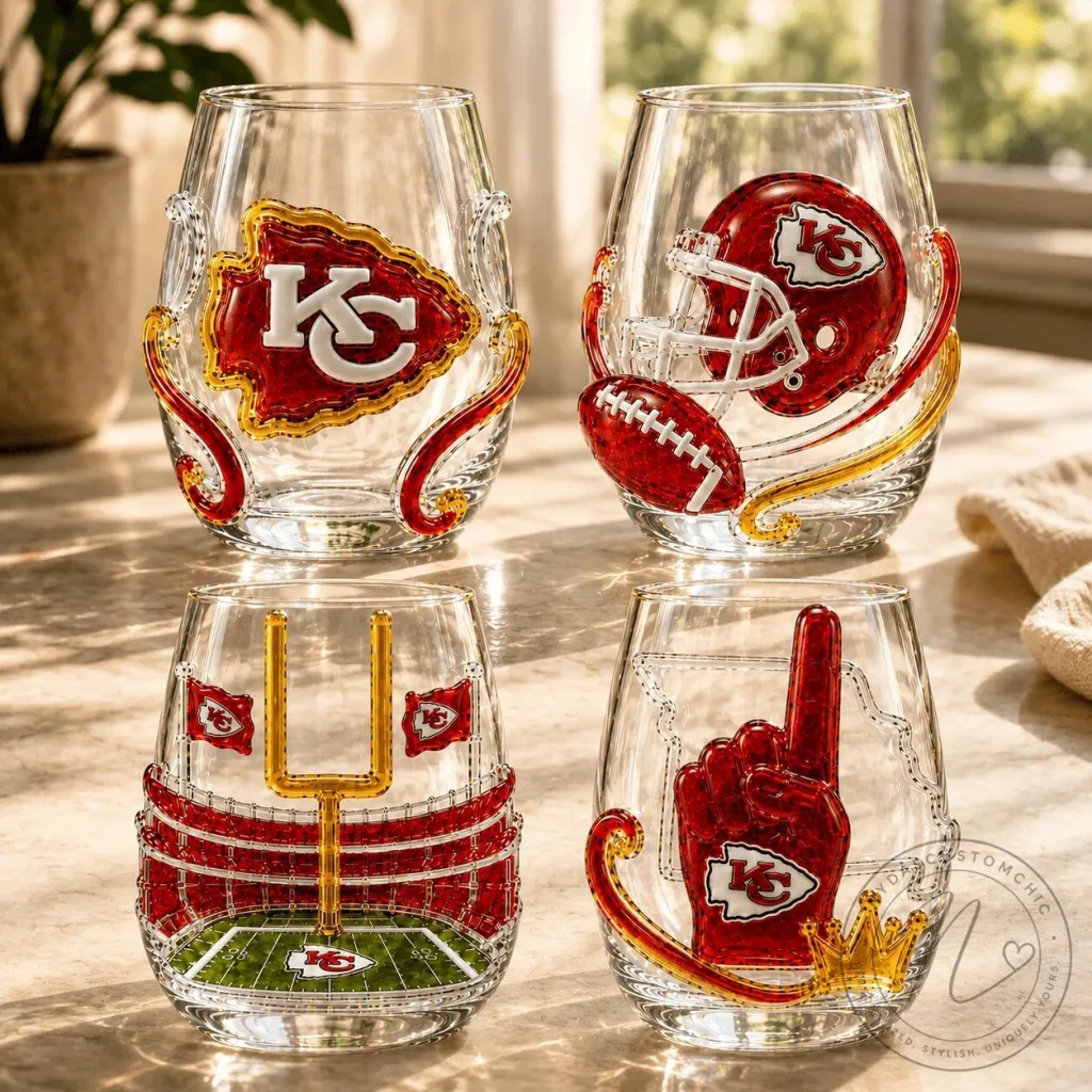 Stemless Wine Glass Set for Kansas City Chiefs Football Fans Stemless Wine Glass Set for Kansas City Chiefs Football Fans