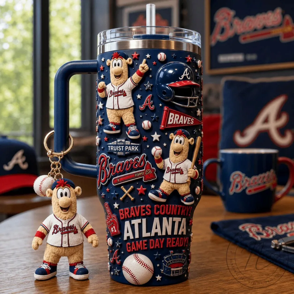 Atlanta Braves Baseball Team Mascot 40oz Stainless Steel Tumbler with Handle Atlanta Braves Baseball Team Mascot 40oz Stainless Steel Tumbler with Handle