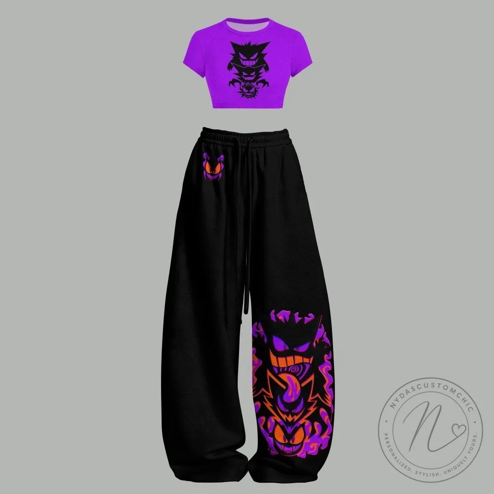 Pokemon Gengar Women's Crop Top and Wide Leg Pants Two-Piece Set