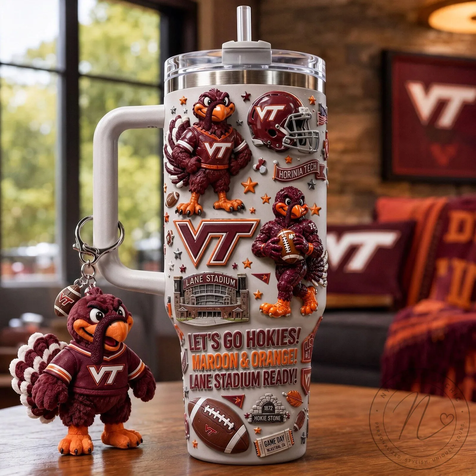 Virginia Tech Hokies Football Fan 40oz Stainless Steel Tumbler with Handle