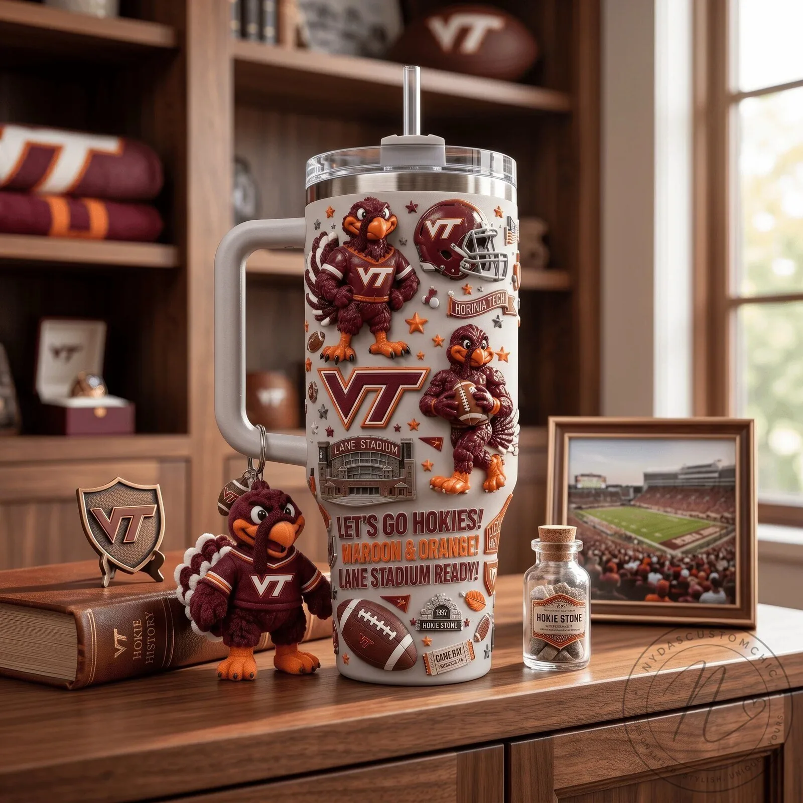Virginia Tech Hokies Football Fan 40oz Stainless Steel Tumbler with Handle 9 Virginia Tech Hokies Football Fan 40oz Stainless Steel Tumbler with Handle