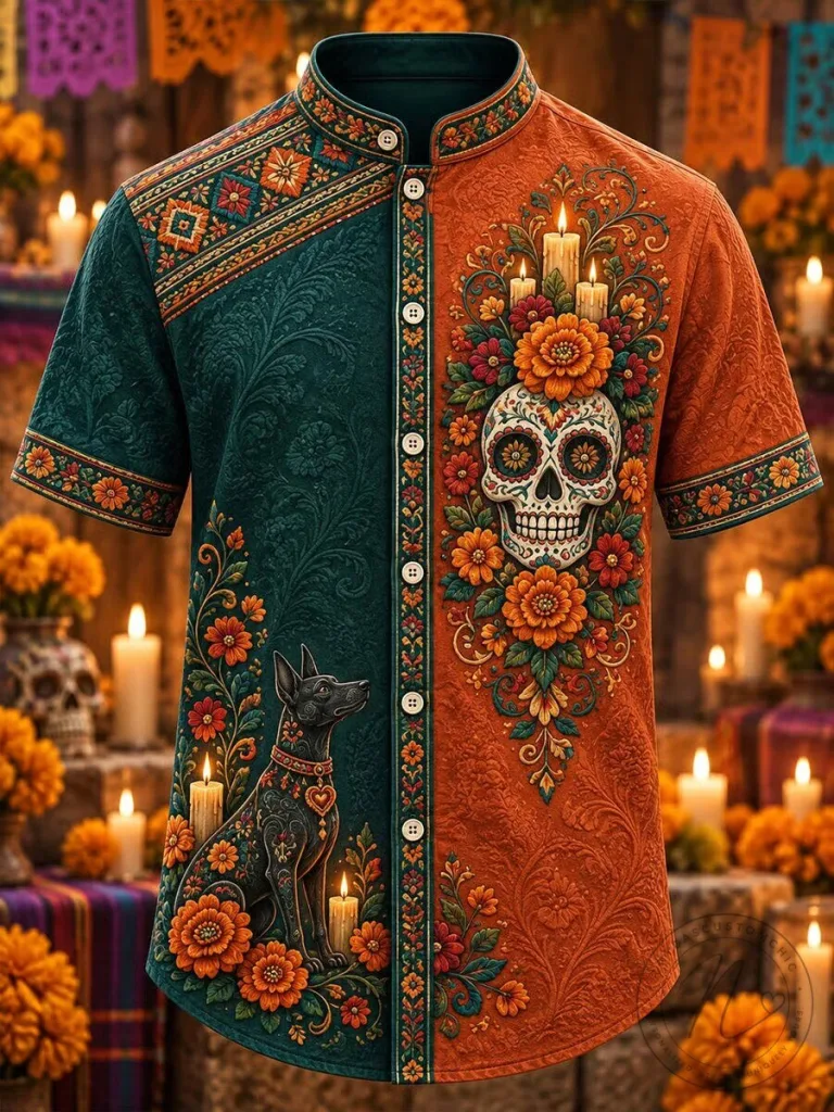 Day of the Dead Sugar Skull Dog Floral Pattern Hawaiian Shirt 4 Day of the Dead Sugar Skull Dog Floral Pattern Hawaiian Shirt