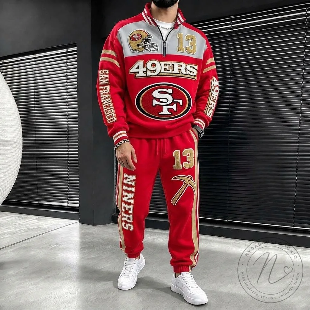 San Francisco 49ers Football Team Red Quarter Zip Sweatshirt and Jogger Pants Tracksuit 1 San Francisco 49ers Football Team Red Quarter Zip Sweatshirt and Jogger Pants Tracksuit