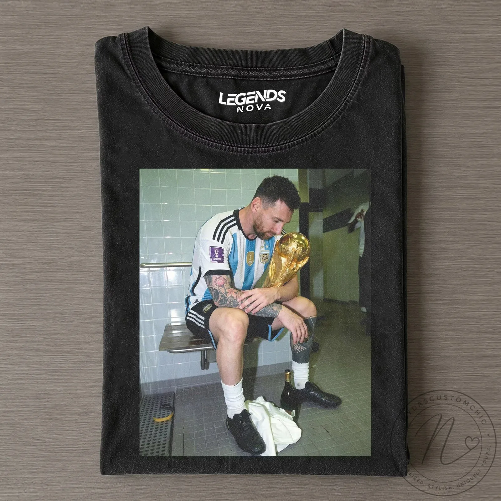 Lionel Messi World Cup Champion Vintage Black T-Shirt