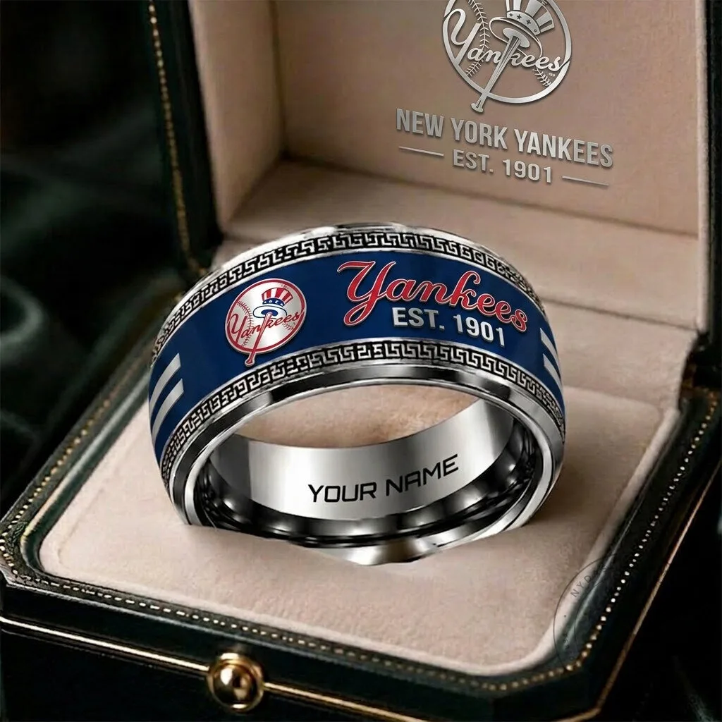 New York Yankees Baseball Team Personalized Engraved Stainless Steel Ring 2 New York Yankees Baseball Team Personalized Engraved Stainless Steel Ring