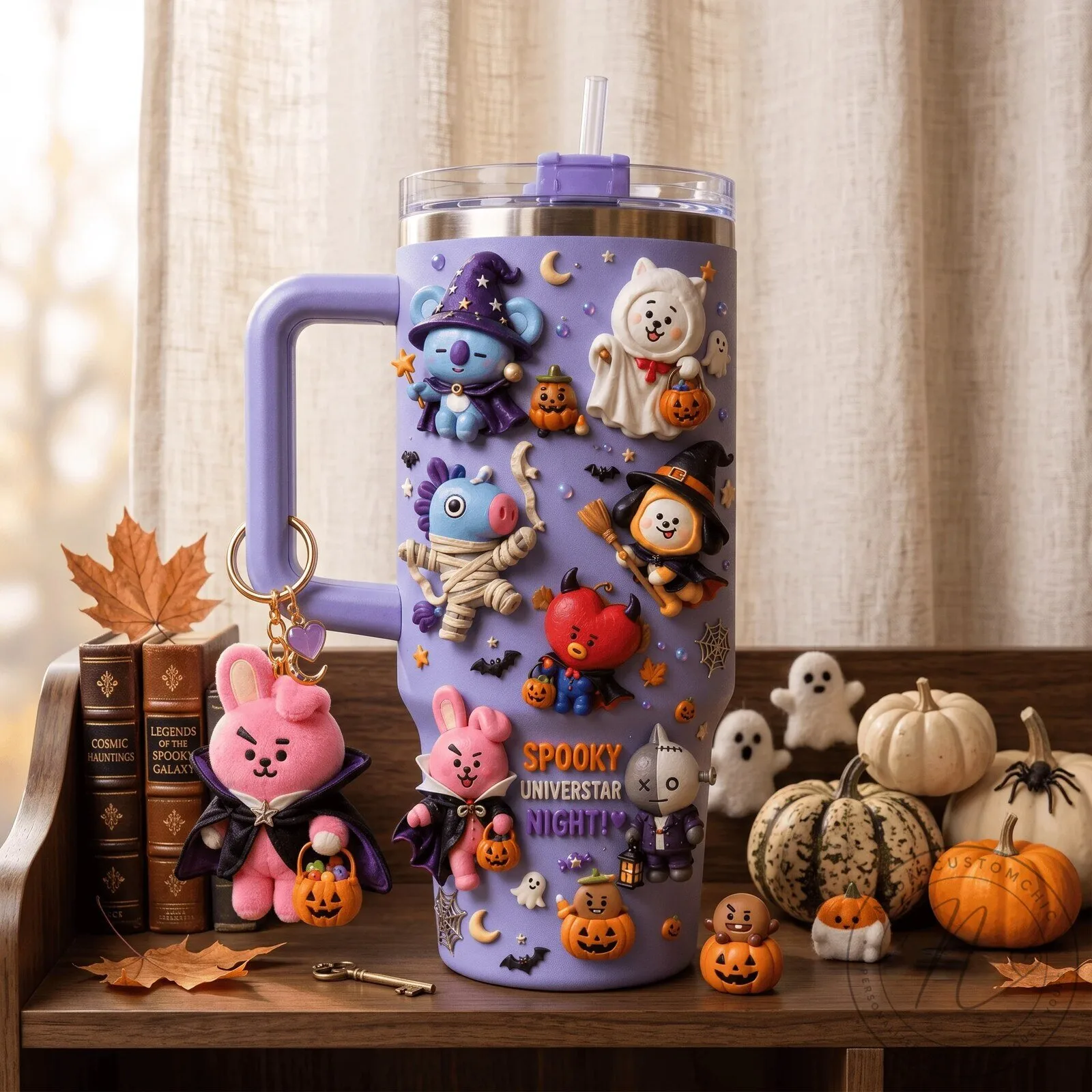 BT21 Halloween Spooky Night Purple Insulated Stainless Steel Tumbler with Handle 9 BT21 Halloween Spooky Night Purple Insulated Stainless Steel Tumbler with Handle