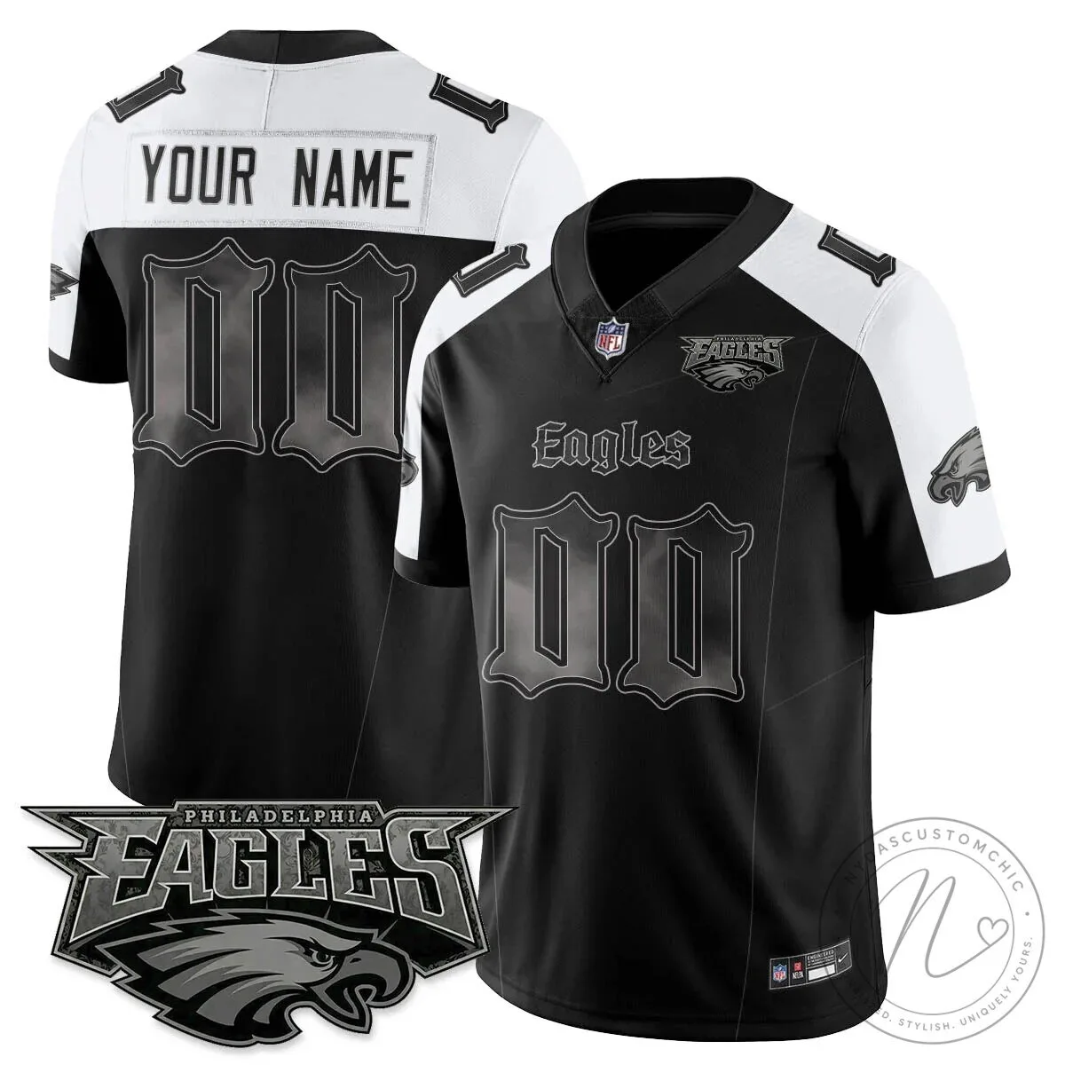 Philly Eagles Black Gothic Custom Football Jersey 1 Philly Eagles Black Gothic Custom Football Jersey