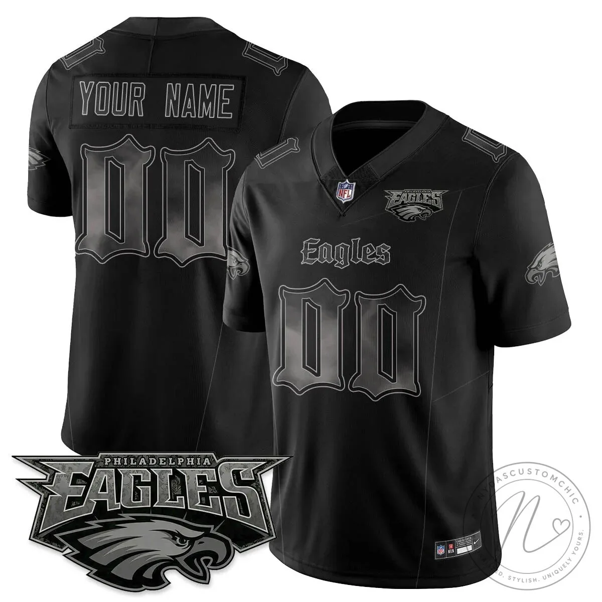 Philly Eagles Black Gothic Custom Football Jersey 8 Philly Eagles Black Gothic Custom Football Jersey