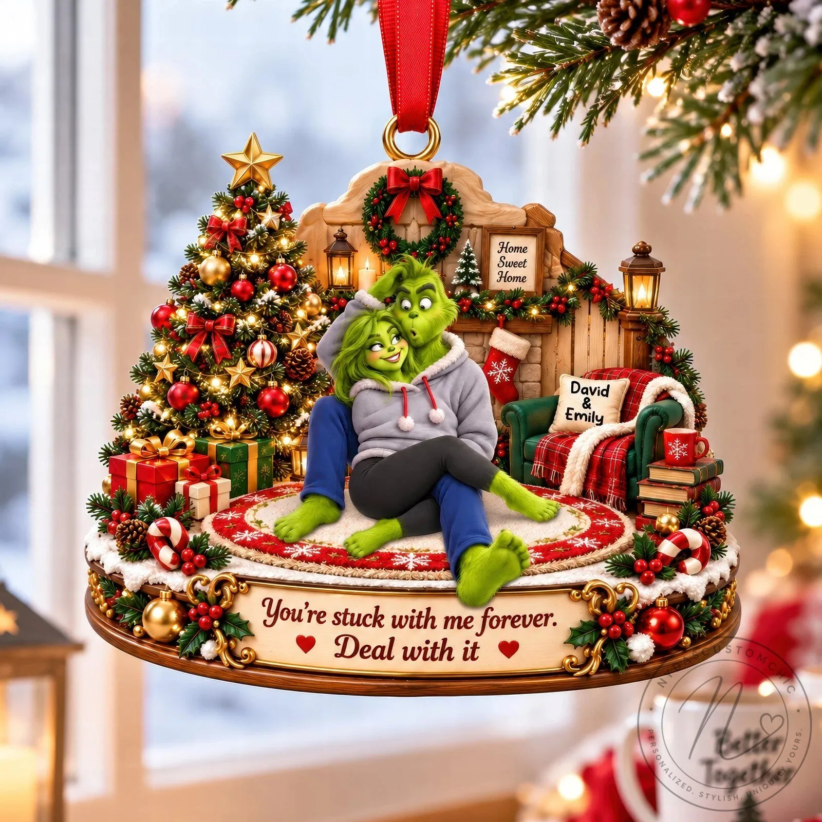 Grinch and Cindy Lou Who Christmas Couple Ornament - Personalized Holiday Decoration
