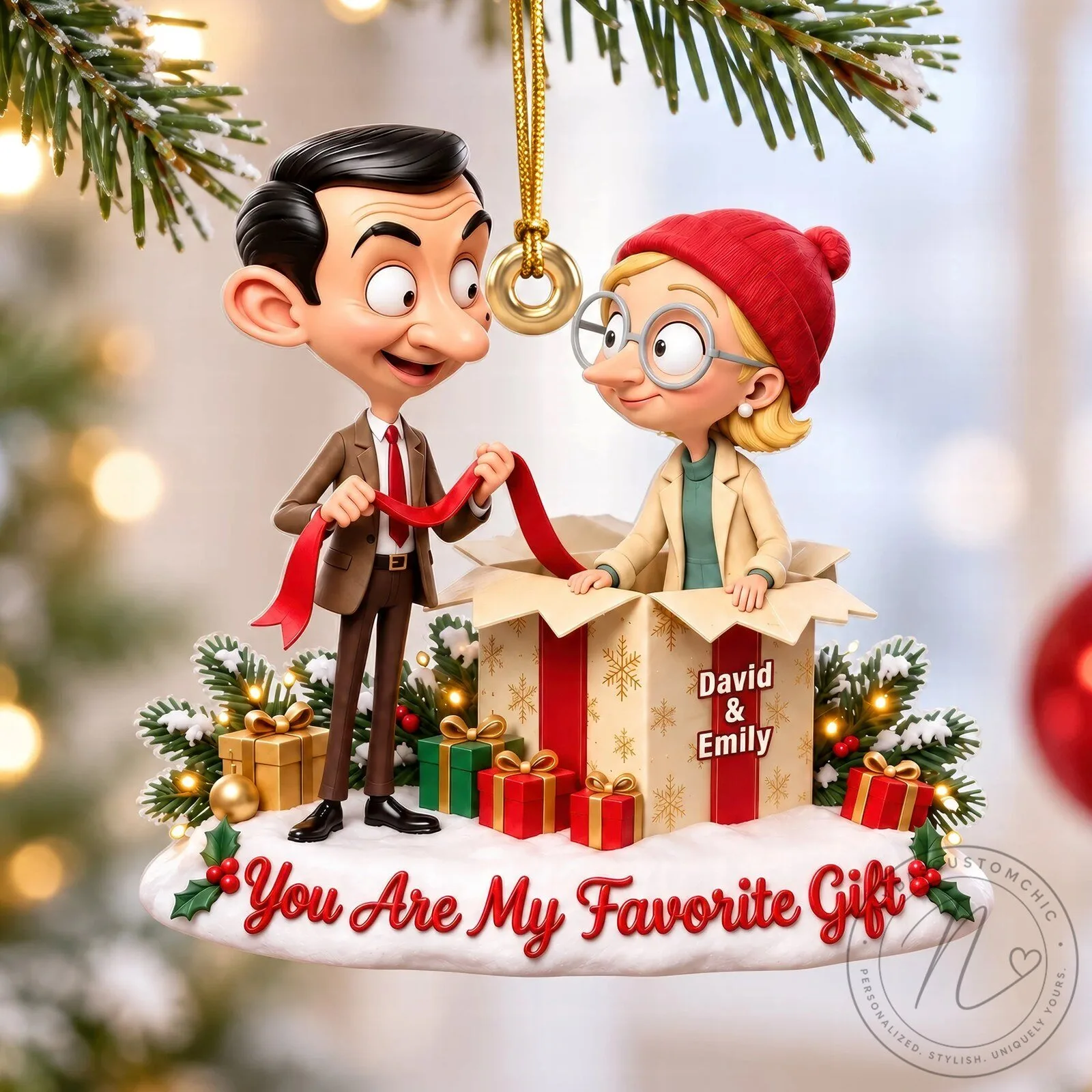Mr. Bean and Girlfriend Personalized Christmas Tree Ornament